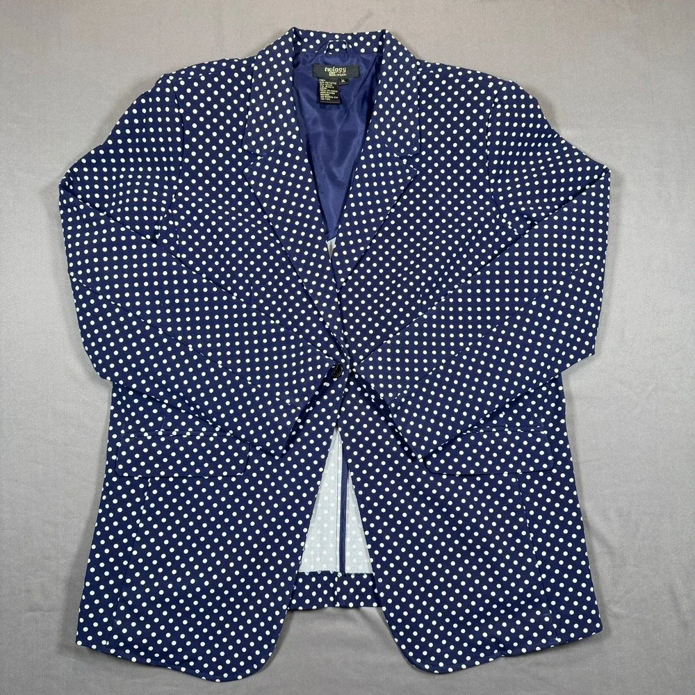 Twiggy London Navy‎ Blue White Polka Dot Single Button Blazer Jacket XL